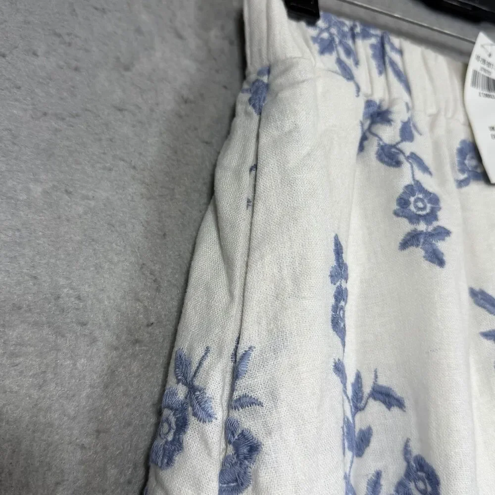 Abercrombie Linen Blend Floral Tiered Maxi Skirt Womens XS Blue White Boho Beach